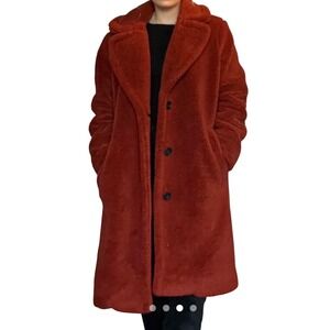 Gap Coat Teddy Sherpa Rust Brown Orange Long Warm Women Size Medium